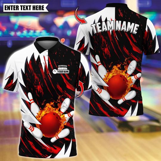 Discover Custom Bowling Polo Shirt with Thunder Design, Personalized Name and Team 3D Logo for Men and Women