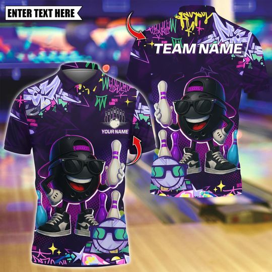 Discover Custom Bowling Polo Shirt with Graffiti Street Style, Personalized Name and 3D Design for Men