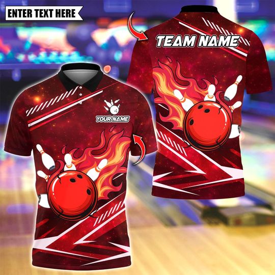 Discover Custom Bowling Polo Shirt with Flame Design, Personalized Name and Team 3D Polo for Men and Women