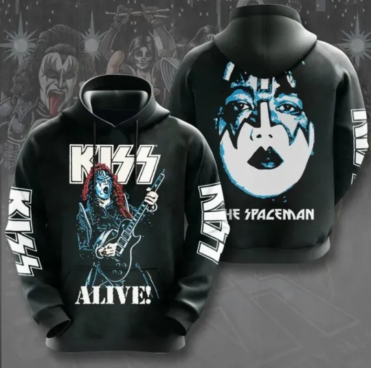 Discover RIP The Spaveman Ace Frehley KISS Band Print 3D Hoodie