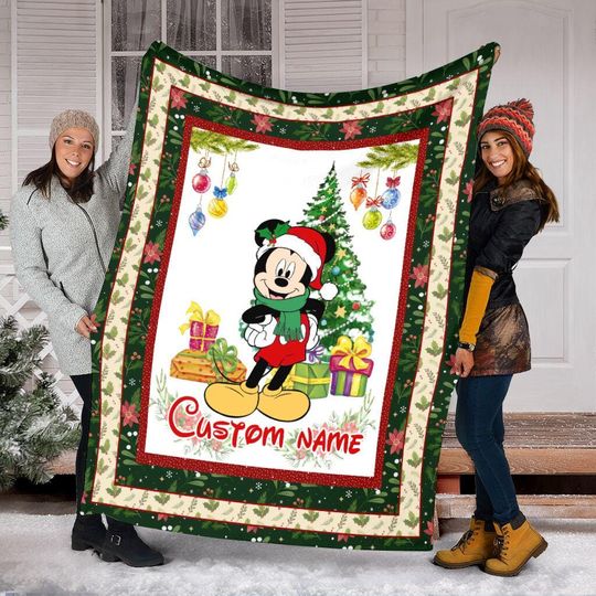 Discover Personalized Name Christmas Mickey Mouse Blanket, Christmas Mickey Blanket, Mickey Santa Blanket, Christmas Tree Blanket, Baby Blanket