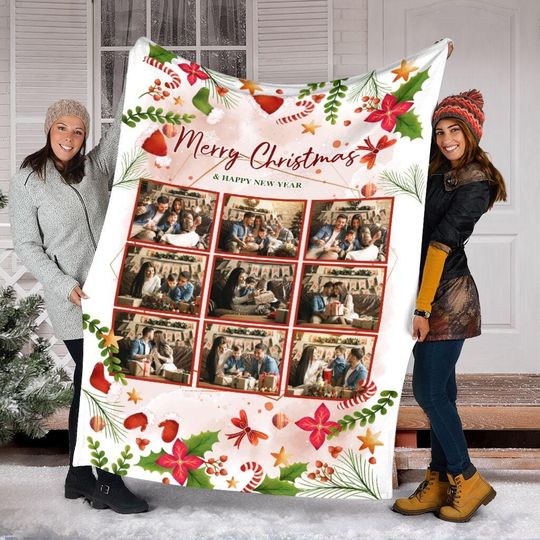 Discover Customized Christmas Family Photo Blanket, Photo Christmas Blanket, Custom Family Picture Blanket, Christmas Blanket