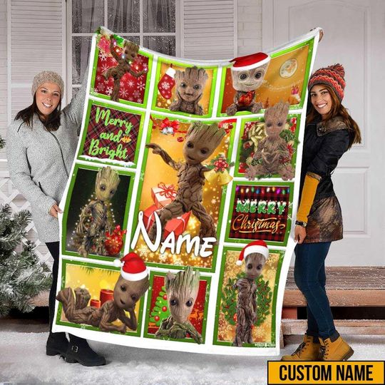 Personalized Name Christmas Groot Blanket, Christmas Guardians Of The Galaxy Blanket