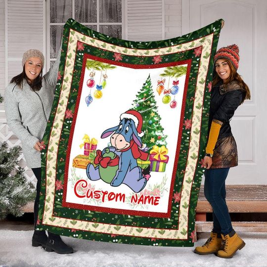 Discover Personalized Name Christmas Eeyore Blanket, Eeyore Santa Christmas Tree Blanket, Merry Christmas Blanket, Christmas Winnie Pooh Eeyore