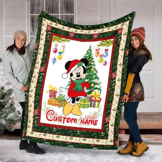 Discover Personalized Name Christmas Minnie Mouse Blanket, Christmas Minnie Blanket, Christmas Tree Blanket, Gift For Kid, Merry Christmas Gift