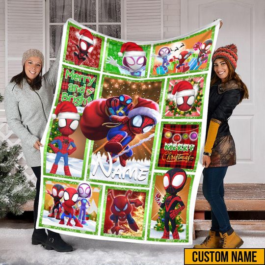 Custom Name Christmas Spidey And His Amazing Friends Fleece Blanket