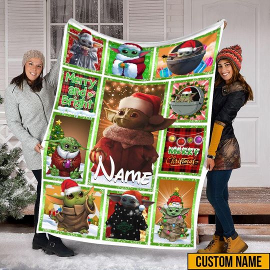 Discover Personalized Name Christmas Yoda Blanket, Star Wars Yoda Blanket, Merry And Bright Shirt, Merry Christmas Blanket