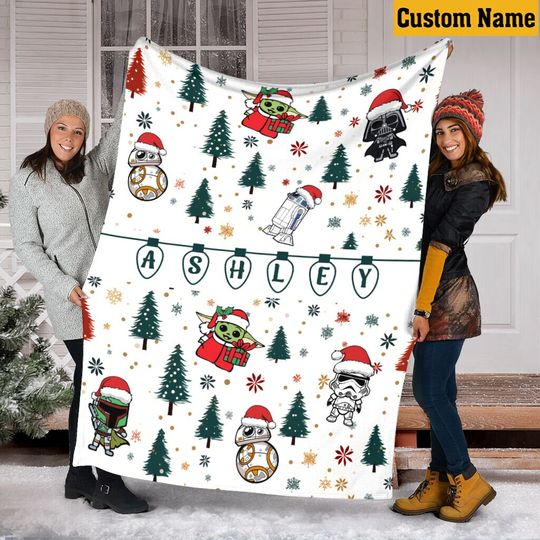 Discover Custom Name Christmas Star Wars Blanket, Christmas Tree Blanket, Yoda Blanket, Darth Vader Fleece Mink Sherpa Blanket, Gifts For Kid