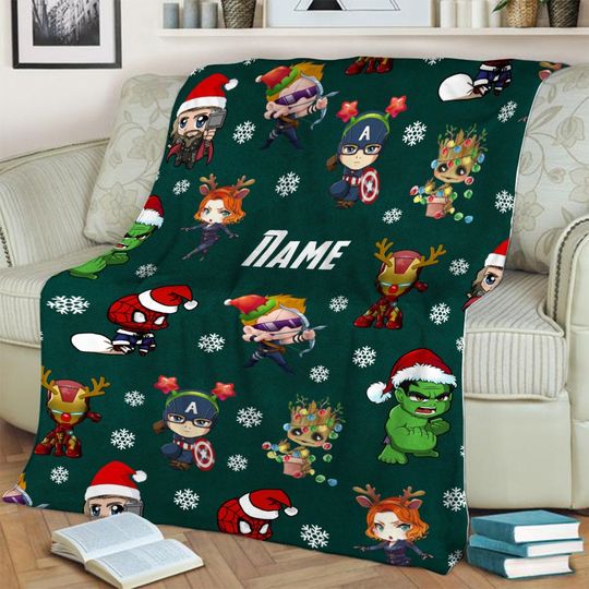 Discover Custom Name Marvel Blanket, Spiderman Blanket, Captian America, Christmas Fleece Mink Sherpa Blanket, Gifts For Kid, Cute Gift For Baby