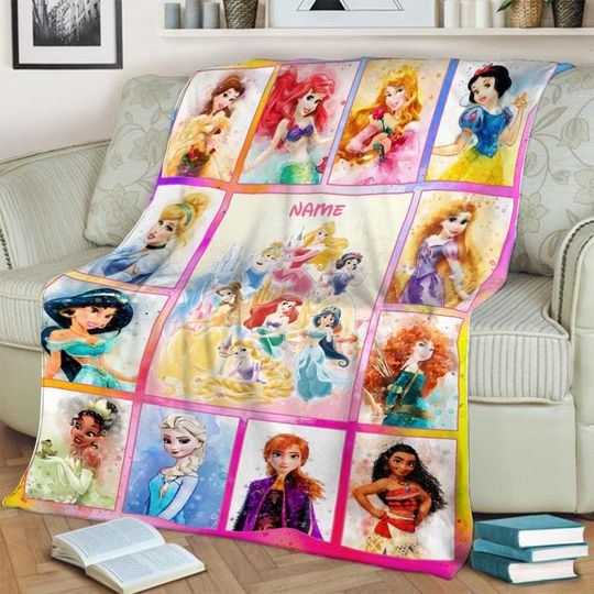 Discover Personalized Name Disney Princess Watercolor Blanket, Princess Squad Blanket, Magic Kingdom Blanket, Birthday Blanket, Baby Shower Blanket