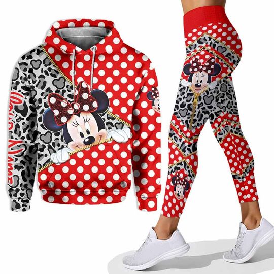 Discover Personalized Minnie Mouse Hoodie and Leggings Set,  Disney Christmas Shirt  Outfit, Geometric Activewear Gift for Her