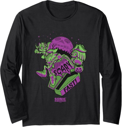 Discover Sonic The Hedgehog Halloween Scary Fast Retro Neon Logo Long Sleeve T-Shirt