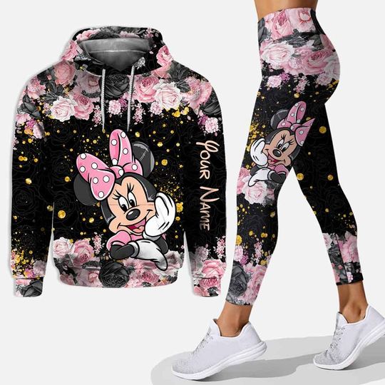 Discover Cute Pink Mouse Hoodie and Leggings Set, Custom Movie Fan Activewear Gift for Her , Cozy Disney Trip Matching Set