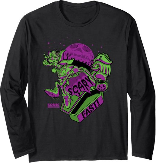 Discover Sonic The Hedgehog Halloween Scary Fast Spooky Trio Logo Long Sleeve T-Shirt