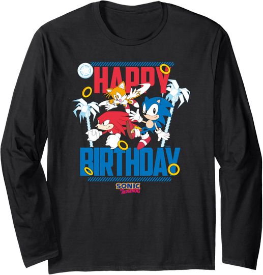 Discover Sonic The Hedgehog Happy Birthday Best Trio Big Chest Logo Long Sleeve T-Shirt