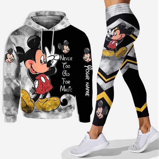 Discover Personalized Mickey Mouse Hoodie and Leggings Set – Geometric Activewear for Women