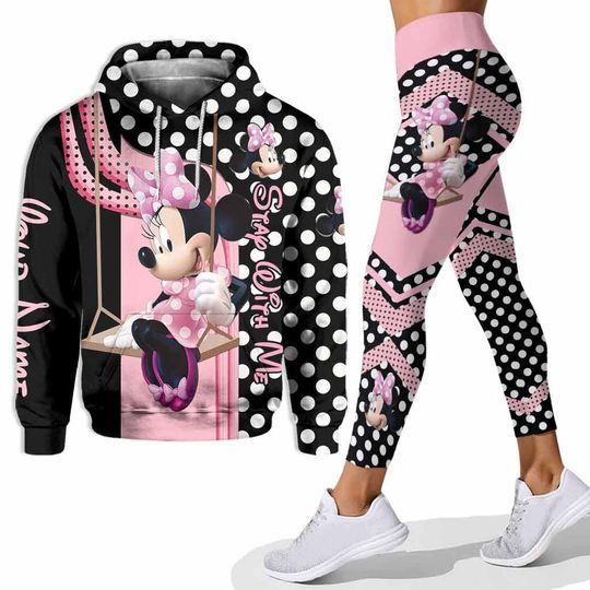 Discover MinnIE Mouse Hoodie and Leggings Set with Custom Name, Disney Fan Women's Outfit