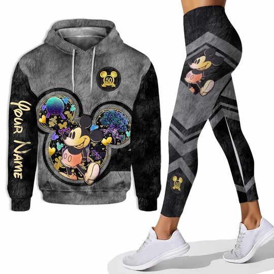 Discover Personalized Mickey Mouse Hoodie and Leggings Set for Women, Cute Cartoon 2-Piece Outfit