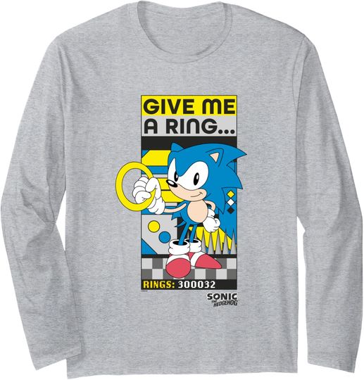 Discover Sonic The Hedgehog Give Me A Ring… Retro Sonic Poster Long Sleeve T-Shirt