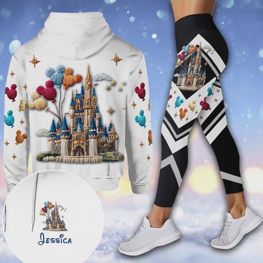 Discover Disney Hoodie and Leggings Set with Custom Name Balloon for Women, Magic Kingdom Fan Activewear