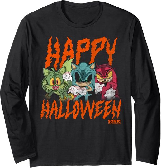 Discover Sonic The Hedgehog Halloween Happy Halloween Distressed Long Sleeve T-Shirt