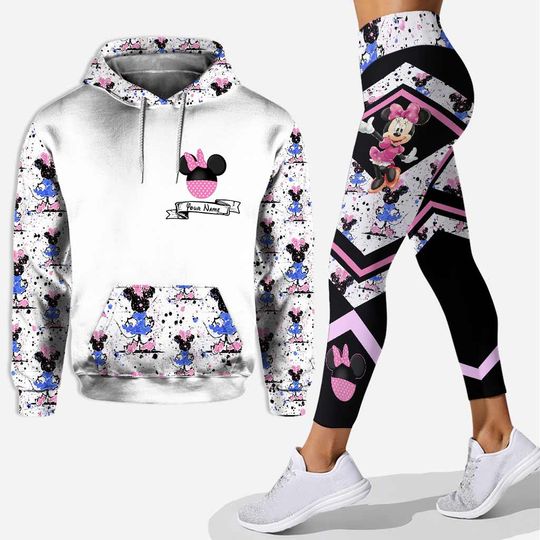 Discover Personalized Minnie Hoodie and Leggings Set, Cute Pink Bow Outfit for Women, Disney-Inspired Loungewear