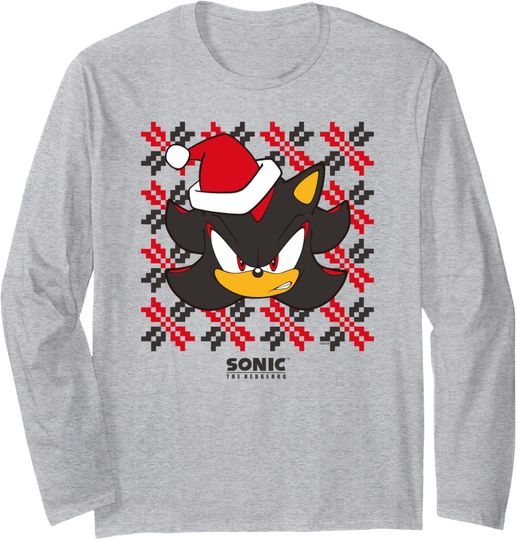 Discover Sonic The Hedgehog Christmas Shadow Santa's Hat Chest Logo Long Sleeve T-Shirt