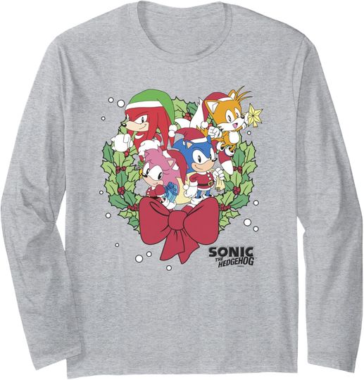 Discover Sonic The Hedgehog Christmas Friends Wreath Group Shot Long Sleeve T-Shirt