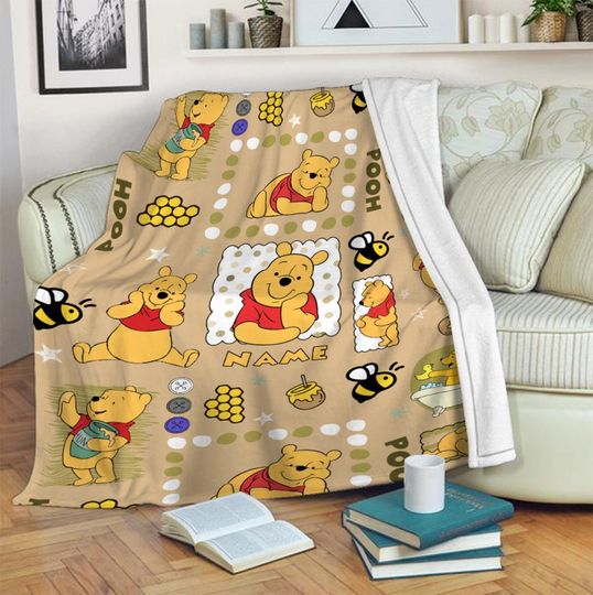 Personalized Name Winnie The Pooh Baby Blanket, Winnie Pooh Blanket