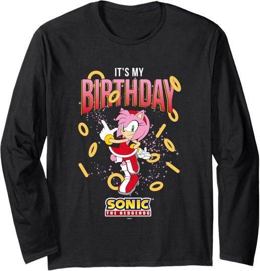 Discover Sonic The Hedgehog Birthday It's My Birthday Amy Rose Rings Long Sleeve T-Shirt
