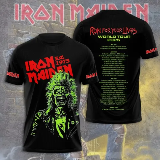 Iron Maiden Inspired Run For Your Lives World Tour 2025 – Licensed 3D T-Shirt