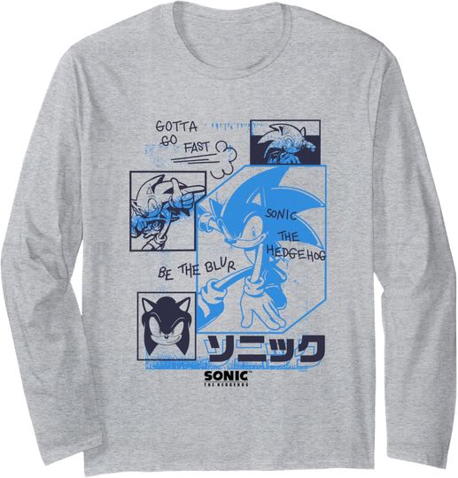 Discover Sonic The Hedgehog Gotta Go Fast Vintage Sketch Panels Long Sleeve T-Shirt