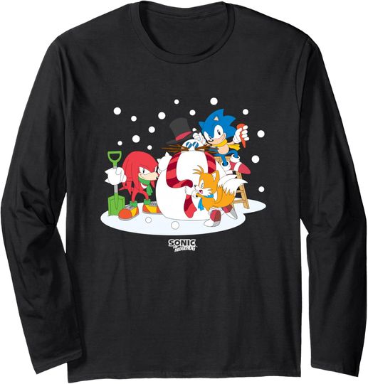 Discover Sonic The Hedgehog Christmas Team Sonic Building Snowman Long Sleeve T-Shirt