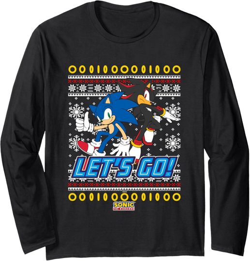 Discover Sonic The Hedgehog Christmas Shadow & Sonic Ugly Sweater Long Sleeve T-Shirt