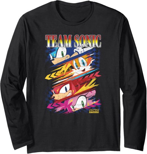 Discover Sonic The Hedgehog Team Sonic Distressed Group Shot Poster Long Sleeve T-Shirt