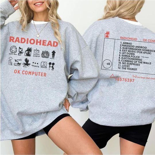 Radiohead OK Computer Double Sided Sweatshirt Retro Rock Band Tee Vintage Album Graphic Shirt