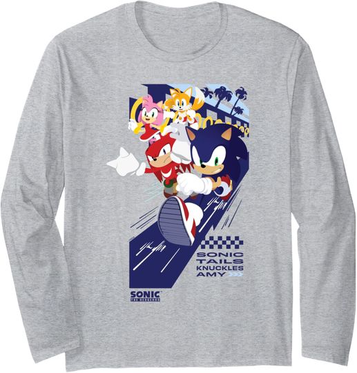 Discover Sonic The Hedgehog Tails Knuckles And Amy Group Shot Long Sleeve T-Shirt