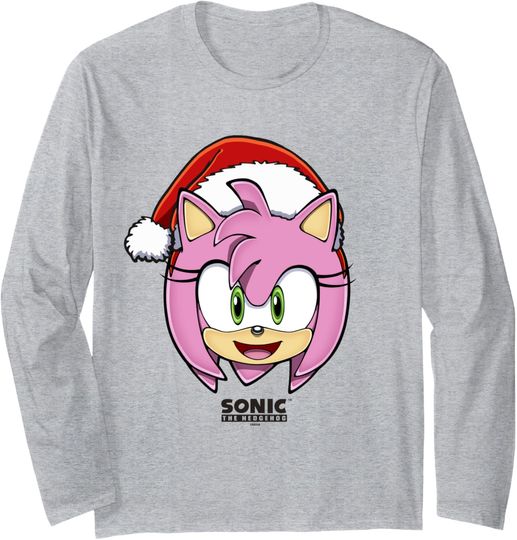 Discover Sonic The Hedgehog Christmas Amy Rose Big Face Santa Hat Long Sleeve T-Shirt