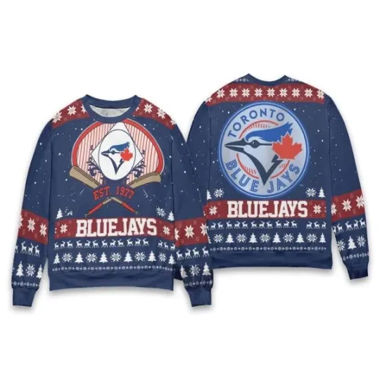 Discover Blue Jays Est 1977 Christmas Ugly Sweater