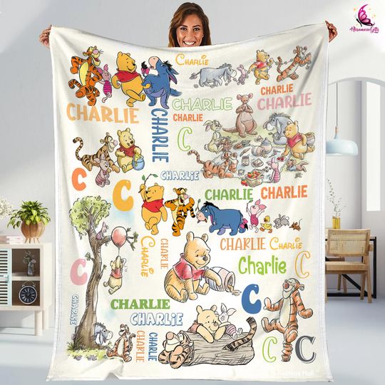 Discover Personalized Pooh and Friends Blanket, Winnie the Pooh Blanket, Disneyland Blanket
