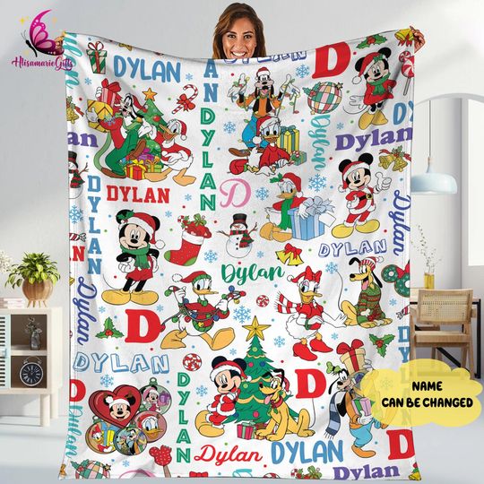 Discover Personalized Mickey and Friends Christmas Blanket, Disneyland Christmas Party Blanket