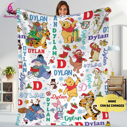 Discover Personalized Pooh and Friends Christmas Blanket, Christmas Blanket Gift