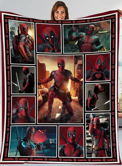 Deadpool Fleece Blanket, Vintage Blanket, Deadpool Fleece Blanket Couch Sofa