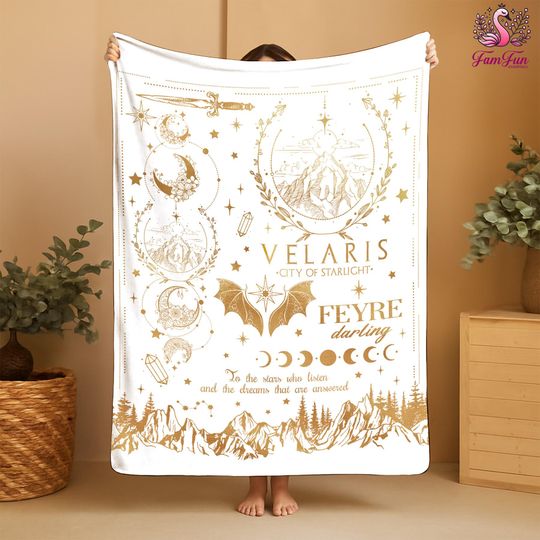 Velaris Fleece Blanket, Velaris City Of Starlight Blanket, The Night Court, SJM Merch