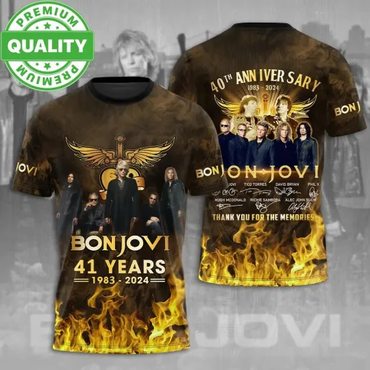 Discover Bon Jovi 41 Years Anniversary 1983-2024 Thank You T-Shirt Unisex