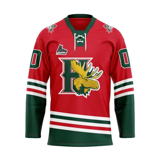 Discover Personalized Halifax Mooseheads Red Lace Hockey Shirt Men's Fan Gear Xmas Gift