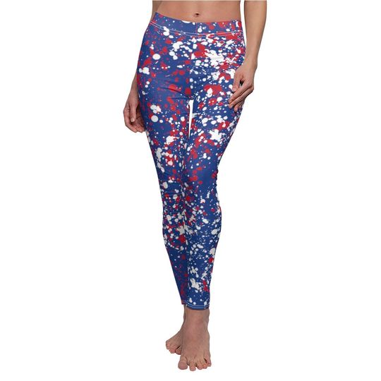 Buffalo Leggings with Red, White & Blue Splatter Design - Women's Spandex Yoga Pants