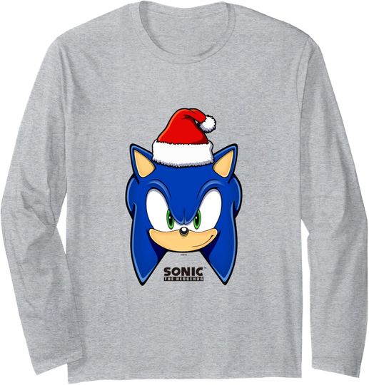Sonic The Hedgehog Christmas Sonic With Santa Hat Long Sleeve T-Shirt