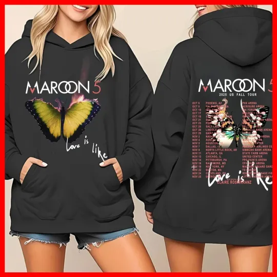 Discover SALE 30% - Maroon 5 2025 US Fall Tour Shirt Butterfly Unisex Hoodie