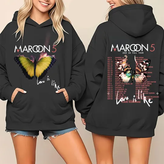 Discover Maroon 5 2025 US Fall Tour Shirt Butterfly Hoodie
